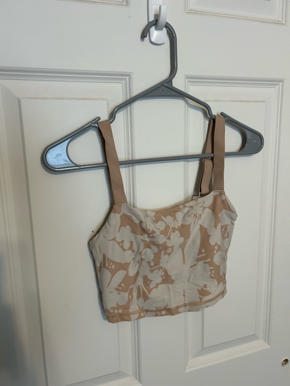 aerie Beige and Cream Floral Square-Neck Tank